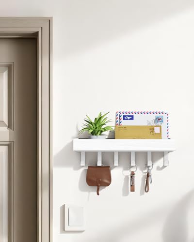 Key Holder Wall Mount Adhesive Magnetic - Hanging Key Hooks with Mail Organizer Tray for Wallet House Accessories - Keys Hanger Rack with Shelf for Camper Entryway Door Home Living Room Decor White - color: All White, size: Medium