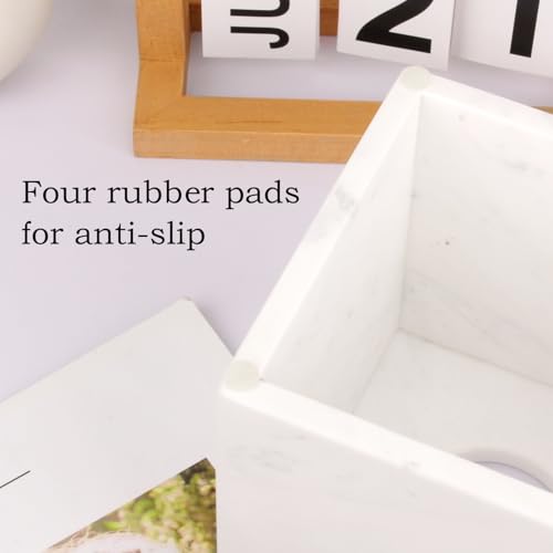 Natural Marble Square Tissue Box Cover,Stone Modern Decorative Sturdy Napkin Box Holder Case,Facial Paper Organizer for Bathroom Vanity Toilet Countertop,Kitchen (1, Jazz White, 5.71 * 5.71 * 5.51) - color: Jazz White