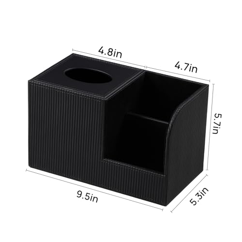 Square Tissue Box Cover with 2 Compartments Storage Organizer, PU Leather Tissue Box Holder with Remote Control Holder for Livingroom Nightstand, Multifunctional Cube Tissue Holder (Black) - color: Black