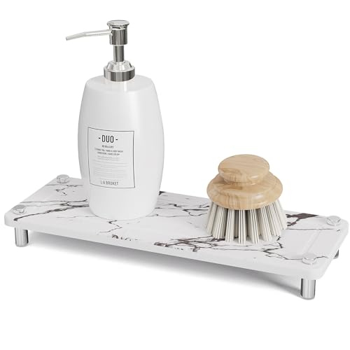 Kitchen Sink Caddy Water Absorbing Stone Tray For Sink, Diatomite Bathroom Countertop Tray Organizer, Faucet Stone Drying Mat Coaster Soap Dish Sponge Dispenser Holder (Marble) - color: Marble