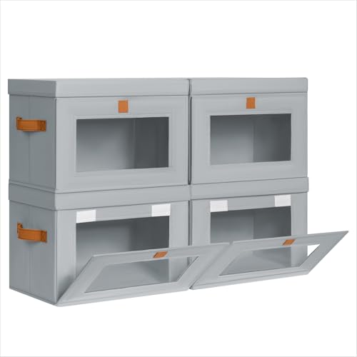 Homsorout Small Fabric Storage bins - Collapsible Storage Bins with Open Window, 4 Pack Closet Baskets for Shelves, Stackable Decorative Boxes for Home, Dorm, Grey, 13.7"x 9.8" x 9.8" - color: Grey, size: Small - 4 Pack