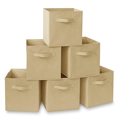 Casafield Set of 6 Collapsible Fabric Cube Storage Bins, Sandy Beige - 11" Foldable Cloth Baskets for Shelves, Cubby Organizers & More - color: Sand, size: 10.5" x 10.5" x 11"