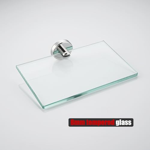 JQK Bathroom Glass Shelf Chrome, Tempered Glass Shower Storage 8 by 5 inches, 304 Stainless Steel Polished Chrome Wall Mount 2 Pack, TGS101L8-CH-P2 - color: Chrome, size: 8 Inch (2 Pack)