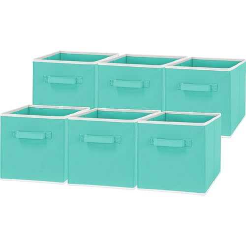 Simple Houseware Foldable Cube Storage Bins, 11-Inch Turquoise, 6-Pack Fabric Cubes Organizer for Closet or Shelves - color: Turquoise