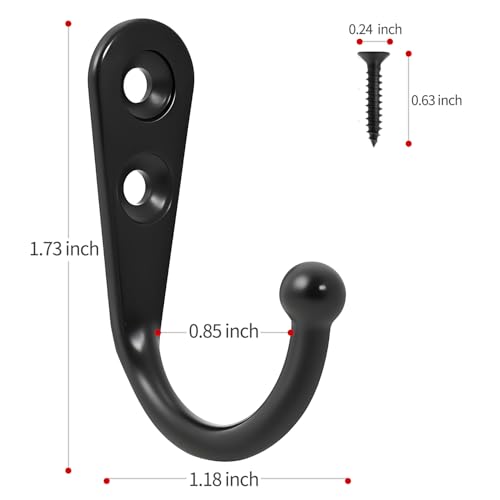 20 Pcs Small Key Hooks for Hanging, Key Holder, Wall Mount Hook with Stainless Steel Screws, Command Hooks Utility Hangers for Key, Hat, Cup, Coat, Picture (Black) - color: Black