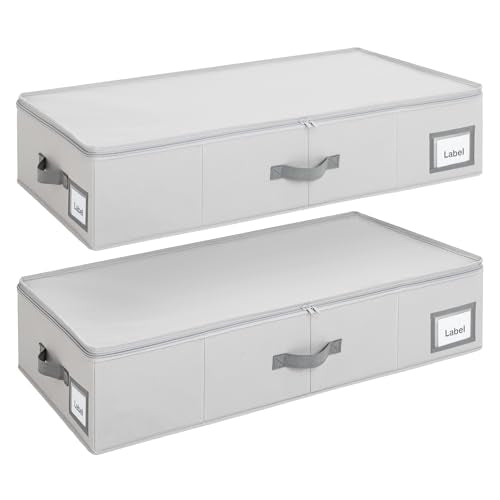 Cupic Cupid Under Bed Storage Containers, Foldable Organizer with Lid for Bedroom, Underbed Storage Box for Blankets, Clothes, Shoes, 2 Pack, Grey - size: 33½"L x 15¾"W x 6¾"H