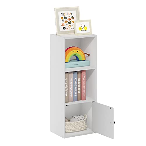 Furinno LUDER Book Shelf, 3-Tier Modern Bookshelf, Bookcase with 1 Door Storage Cabinet, 9.3 x 12 x 31.5, for Organization and Storage, for Living Room, Bedroom, Home Office, White - color: White, size: 3-Cube with Cabinet