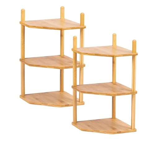 3-Tier Expandable Bamboo Corner Shelf - Dish/Plate Organizer for Cabinet, Kitchen Counter Shelf & Small Kitchen Shelf, Adjustable (Natural, 2-Pc 6.70" H) - color: 2Pc-6.7"H