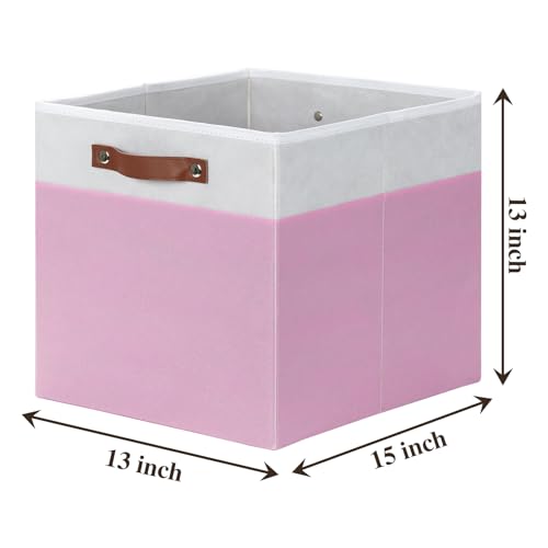 Temary Foldable Cube Baskets 4Pack - Clothes Shelf Storage with Handles, Fabric Storage Organizer Bins (White&Pink, 13x15x13 Inch) - color: White&Pink, size: 13x15x13