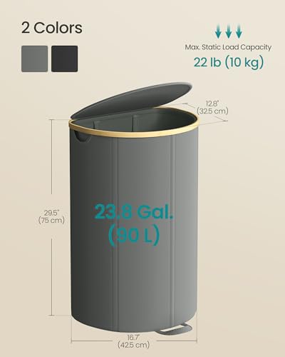 SONGMICS Laundry Hamper, Laundry Basket with Lid, 23.8 Gal. (90 L), with Removable Liner Bag, for Laundry Room, Bedroom, Living Room, Slate Gray and Light Bamboo ULCB547G01 - color: Slate Gray, size: 90 L (1-Section)