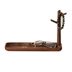 Solid Wood Key Holder with Tray, Black Walnut Key Tray & 3-Tier Jewelry Stand - Entryway Key Bowl Organizer for Keys, Wallet, Phone, Watch, Rings, Bracelets | Wooden Key Holder (11.8"x4.7"x8.3")