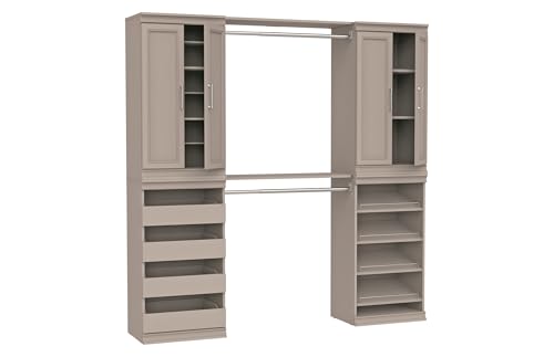 ClosetMaid Modular Storage 68.76-78.78-inch W 4-Drawer 19-Shelf Wood Closet System with Doors, Smoky Taupe - color: Smoky Taupe