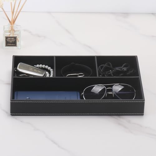 Desktop Glove Box, Nightstand or Dresser Organizer, Valet Tray, Entry Table Organizer, Dresser Storage Box,PU Leather Drawer Storage Decorative Trays. - color: black