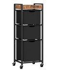 HOOBRO Vertical Laundry Hamper with Wheels, Slim 3 Section Laundry Sorter, Space Saving Rolling Laundry Cart with Removable Bags & Shelf, Laundry Basket for Bathroom, Bedroom, Rustic Brown