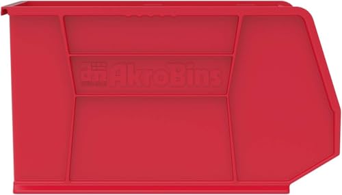 Akro-Mils 30265 AkroBins Plastic Storage Bins, Space-Saving Stackable Bins for Garage, Pantry, Craft Organization, 18-" x 8.25-" x 9-", Red, 6-Pack - color: Red