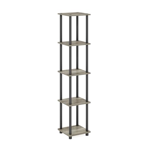 FURINNO Turn-N-Tube 5-Tier Corner Square Rack Display Shelf, Round, French Oak Grey/Black - color: French Oak Grey/Black, size: 5-Tier Round Tube