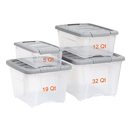 Amazon Basics Plastic Storage Containers with Secure Latching Lids, Stackable Organization Bins for Organizing, Clear/Grey, 5 Quart, Set of 10 - size: 5 Qt. - 10 Pack