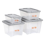 Amazon Basics Plastic Storage Containers with Secure Latching Lids, Stackable Organization Bins for Organizing, Clear/Grey, 12 Quart, Set of 6 - size: 12 Qt. - 6 Pack