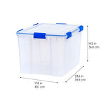 IRIS USA WeatherPro 74 Qt Storage Bins with Lids, 3 Pack, BPA-Free Plastic Gasket Box with Tight Latch and Seal, Stackable Nestable Tote Tub - Clear/Blue - size: 74 Qt. - 3 Pack