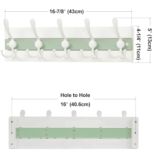 SKOLOO Coastal Wall Mounted Coat Rack - 16-7/8" Beach House Entryway Wooden Coat Hook with 5 Hooks for Hanging Coats, Hats or Towels, Oceanfront Cottage Core Collection, White & Green - color: Green & White Plates & White Hook, size: 1 Item-5 Hooks