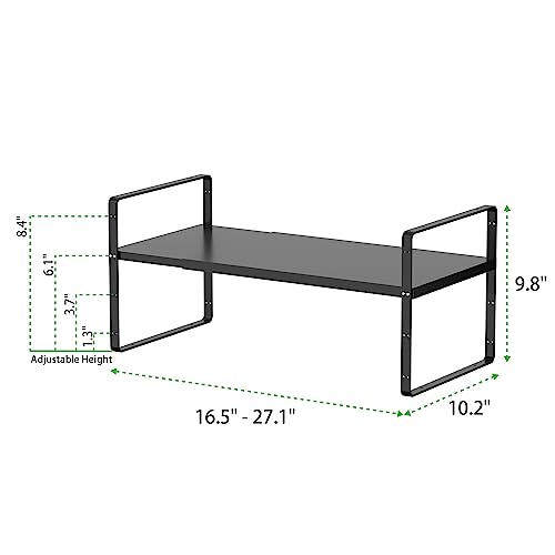 Expandable Cabinet Storage Shelf Stackable Organizer Rack for Kitchen Bathroom Pantry Spice Cupboard Countertop Home Office Desk Heavy Duty Nonslip Black Large 2 PACK - color: Smooth Black, size: Large - 10.2"D - 2 Pack