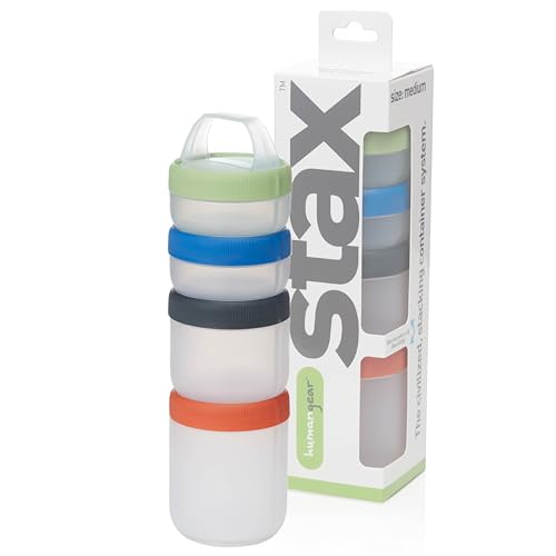 humangear STAX, Stackable Snack Containers - 4-Piece Leak-Proof Snack Travel System - FDA-Food Safe, BPA/PC/Phthalate-Free - Stackable & Click-Together Food Storage, Medium - color: Spectrum, size: Medium