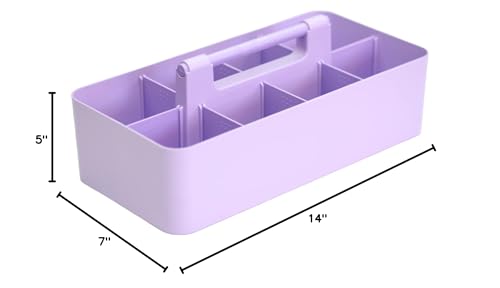 Plastic Portable Makeup Caddy Tote Divided Basket Bin with Handle, for Bathroom Storage - Holds Blush Makeup Brushes, Eyeshadow Palette, Lipstick - Extra Large Made In USA - color: Lavender