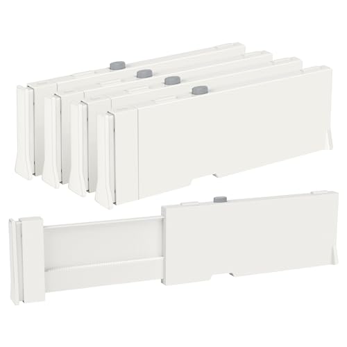 Vtopmart 4 Pack Drawer Dividers for Clothes, 4" High 11.3"-17" Adjustable Expandable Dresser Drawer Organizer, Plastic Drawers Separators for Dresser, Baby Clothes, Underwear, Kitchen & Office Storage