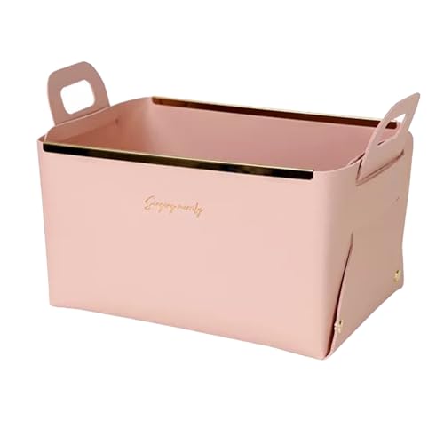 Decorative Faux Leather Basket,Small Catchall Basket for Entryway Bedside Dresser End table,Collapsible Rectangle Tray Organizer Box (Pink) - color: Pink