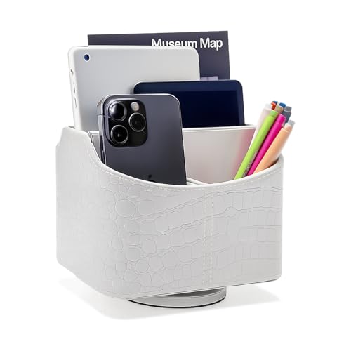 UnionBasic Rotating Desk Organizer, 360 Desk Spinning Caddy, Desktop TV Guide/Mail/Media/Remote Controller Holder Organizer, Crocodile White - color: Crocodile White