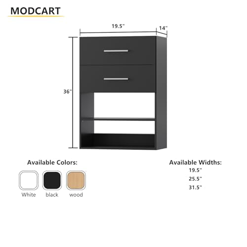 2 Drawer Short Tower Closet Unit, Modular Closet System, Wood Closet System Organizer with Storage for Walk In Closets, Clothing Rack Closet for Hanging Clothes, Bedroom, Black, 19.5"W - color: Black, size: 19.5" Wide, style: 2 Drawer Short Tower