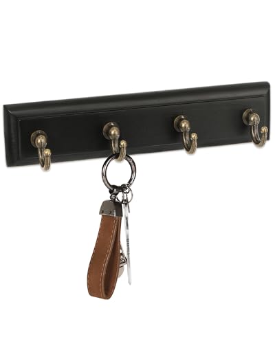 CypherX Key Holder Wall Mount Adhesive, Easy Removal Super Adhesive Tapes, No Damage Small Key Rack with 4 Hooks for Entryway Door Bathroom and Kitchen (Black) - color: Black-S