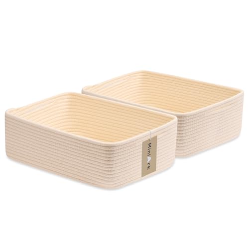 MiniArk Large Shallow Organizing Baskets 15x11x5.1 Inches - Rope Woven Storage Bins for Bathroom, Shelves, Cube Closet, Beige 2 Packs - color: Beige, size: 2pcs-L15×W11×H5.1"