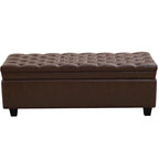 WUTUTUEE 50" Faux Leather Storage Ottoman Bench, End of Bed Upholstered Rectangle Storage Ottoman Tufted Living Room Bedroom Bench with Safety Hinge, Solid Wood Legs, Loads 500 lb(Dark Rrown) - color: Dark Brown