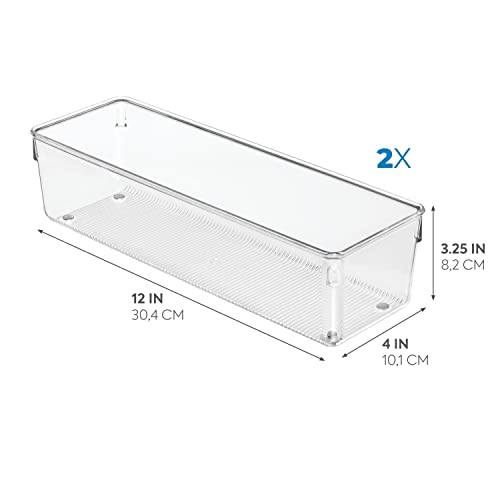 iDesign Utensil Holder and Silverware Organizer for Kitchen Utensils and Countertop Storage, The Linus Collection – Set of 2, 4" x 12" x 3", Clear - size: 4 x 12 x 3, style: Pack of 2