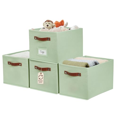 DECOMOMO Storage Baskets for Shelves - Large 15"x11"x10" Foldable Fabric Storage Bins, Baskets for Organizing with Labels (Green, 4pcs) - color: Green