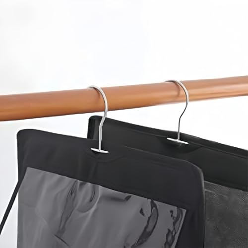 HAN SHENG 6 Pockets Clear Handbag & Purse Organizer Hanging Bag Storage - Space Saving Hanging Shelf for Closet, Wardrobe, Over Door (2 Pack, Black) - color: Black, size: 6 Pockets-2pcs