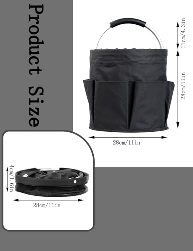 Cleaning Caddy with Handle, Cleaning Products Organiser, Foldable Storage Basket, Large Supply Organiser 17L with 6 Pockets, Portable Cleaning Caddy for Home & Garden (Black) - color: Black