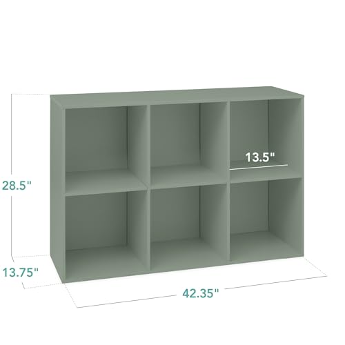 Best Choice Products Kids Bookcase 6-Cube Storage Organizer, 13.5in Shelf Opening, Bookshelf, Toy Storage, Customizable w/ 3 Removable Back Panels – Sage - color: Sage, size: 6-Cube, 13.5in Shelf Opening