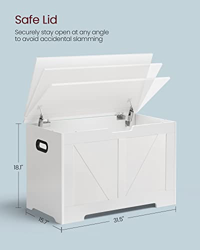 VASAGLE Storage Chest, Storage Trunk with 2 Safety Hinges, Storage Bench, Shoe Bench, Farmhouse Style, 15.7 x 31.5 x 18.1 Inches, for Entryway, Bedroom, Living Room, Cloud White ULSB062T14 - color: Cloud White, size: 31.5"W x 18.1"H, style: Farmhouse