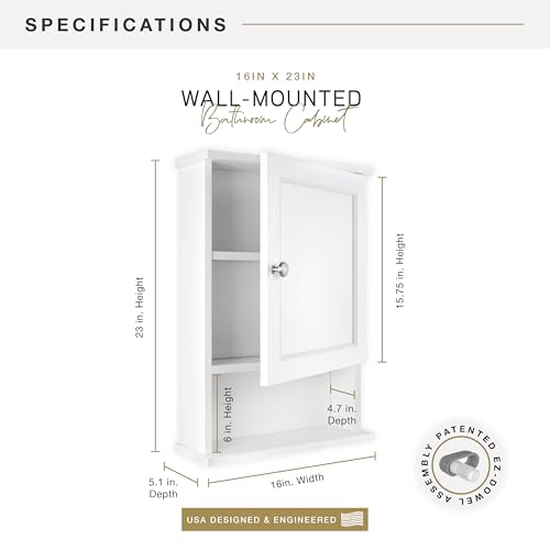 MCS 23x16 White Medicine Cabinet Organizer, Wall Mounted Bathroom Cabinet for Over-The-Toilet Storage, Bathroom Furniture & Restroom Organizer - size: 23x16 1-Door
