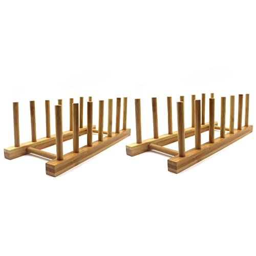 INNERNEED Bamboo Wooden Plate Racks Dish Stand Holder Kitchen Storage Cabinet Organizer for Dish/Plate/Bowl/Cup/Pot Lid/Cutting Board (Pack of 2) - size: Pack of 2