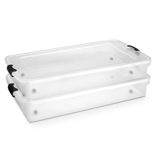 HOMZ 2-Pack Under Bed Storage, Clear Plastic Containers with Lids, 60 Quart, Gray Latch - Stackable Underbed Organizer Bins for Shoes, Bags, Clothes, and Towels - color: Gray, size: 60 Quart