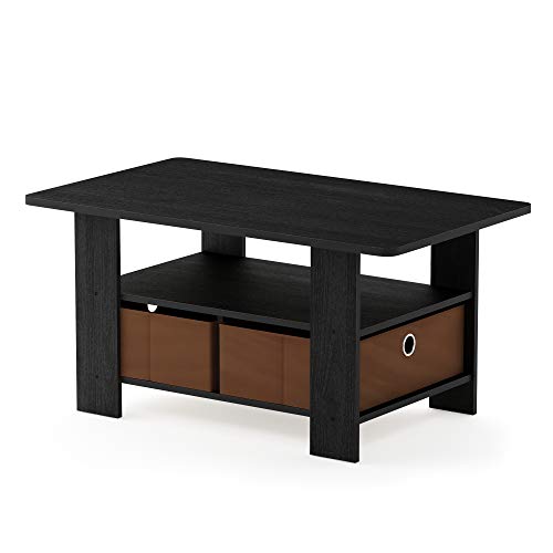 Furinno Andrey Coffee Table with Bin Drawer, Americano/Medium Brown, Small Non-Lift Top - color: Americano/Medium Brown, style: 2 Bin