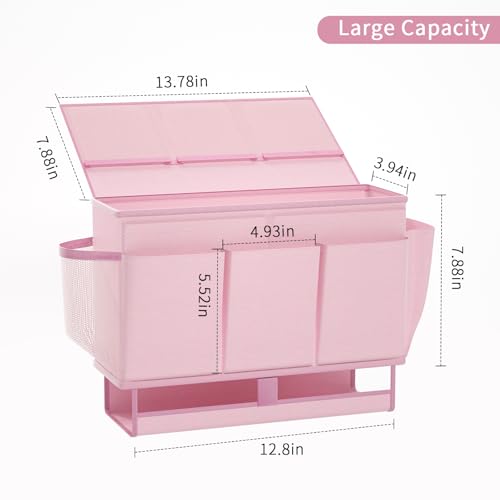 Bedside Caddy Bedside Organizer,Bed Caddy with 11 Pockets and Power Strip Holder,Versatile Bedside Storage Caddy for Home,Dorm,Bunk,Hospital,Crib Bed (Pink) - color: Pink