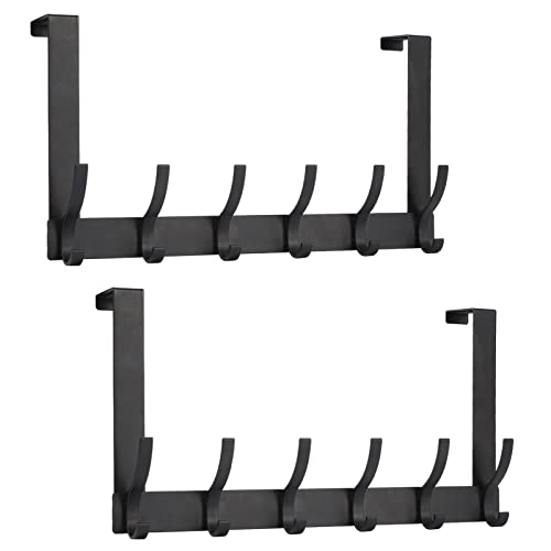 Optish Over The Door Hooks, Door Hanger Hooks for Hanging, Over The Doors Towel Racks for Bathroom with 12 Coat Hook, Coat Rack Bathroom Accessories（2 Pack, Black） - color: Black, size: 2 Pack-12 Hooks