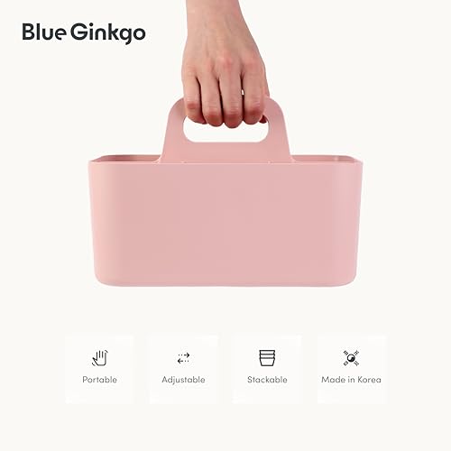 BLUE GINKGO Stackable Organizer Caddy – Korean-Made Portable Tote for Bathroom, Office, Crafts, or School Supplies (Rectangle, Pink) - color: PINK, size: Rectangle
