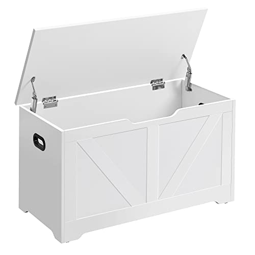 VASAGLE Storage Chest, Storage Trunk with 2 Safety Hinges, Storage Bench, Shoe Bench, Farmhouse Style, 15.7 x 31.5 x 18.1 Inches, for Entryway, Bedroom, Living Room, Cloud White ULSB062T14 - color: Cloud White, size: 31.5"W x 18.1"H, style: Farmhouse