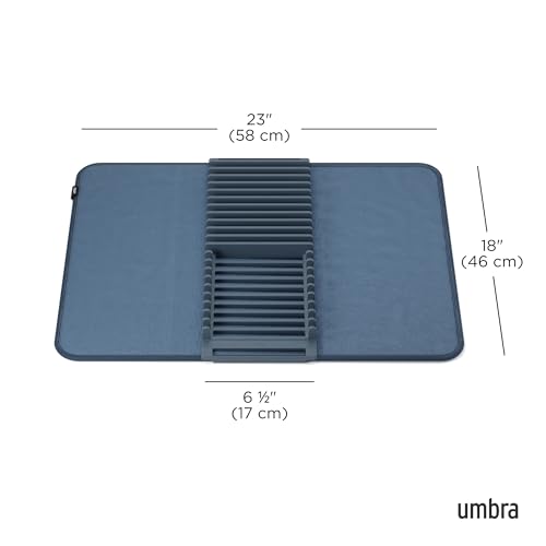 Umbra Udry Dish Rack and Microfiber Drying Mat – Space-Saving Design Folds Up for Easy Storage, Basic Rack, Slate Blue - color: Slate Blue, style: Basic Rack
