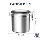 ENLOY 165oz Stainless Steel Airtight Canister for Kitchen, Large Flour Coffee Bean Tea Cereal Sugar Cookie Metal Food Storage Canisters with Clear Lid and Sturdy Locking Clamp (7.7 * 7.7 * 8.4in) - size: Large
